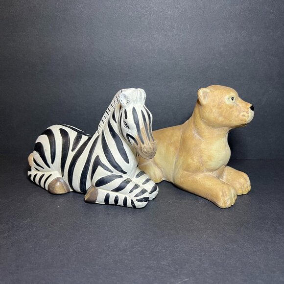 Vintage Set of 2 K's Collection Ceramic Safari Zebra & Lioness Animal Figures - Picture 1 of 8